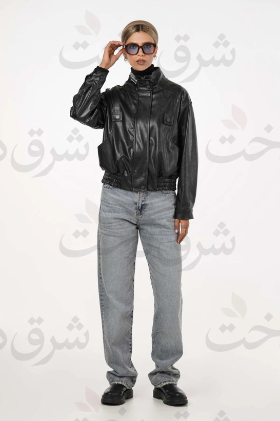 کاپشن زنانه مدل ماهایا چرمی کوتاه