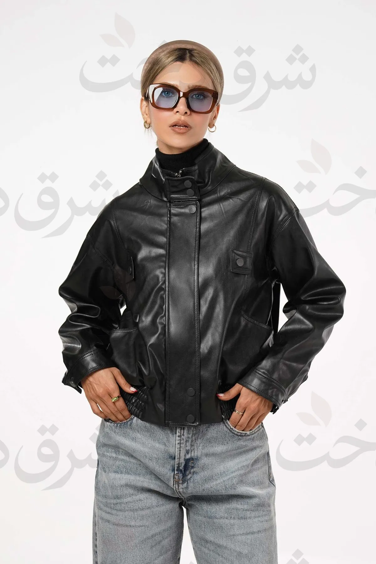 کاپشن زنانه مدل ماهایا چرمی کوتاه