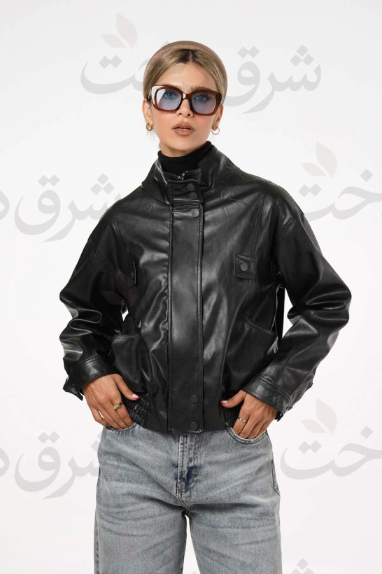 کاپشن زنانه مدل ماهایا چرمی کوتاه