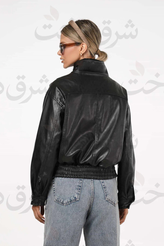 کاپشن زنانه مدل ماهایا چرمی کوتاه