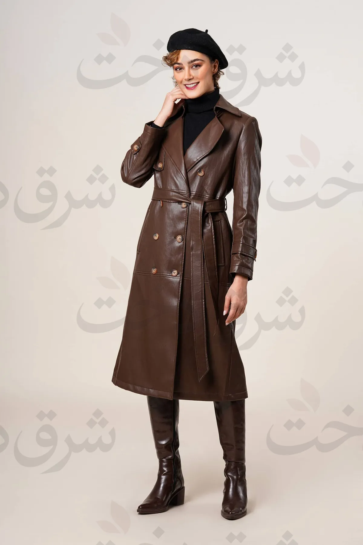 بارانی بلند زنانه چرم مدل هما