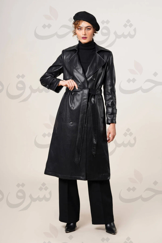 بارانی بلند زنانه چرم مدل هما