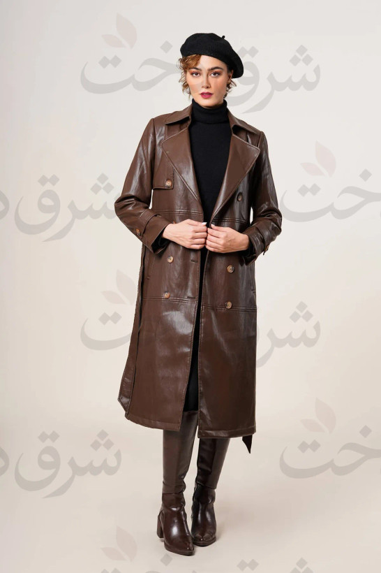 بارانی بلند زنانه چرم مدل هما
