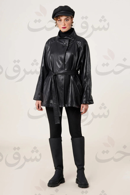 بارانی کوتاه زنانه چرم مدل کامیلا