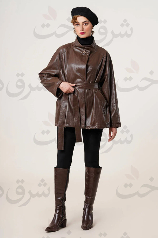 بارانی کوتاه زنانه چرم مدل کامیلا
