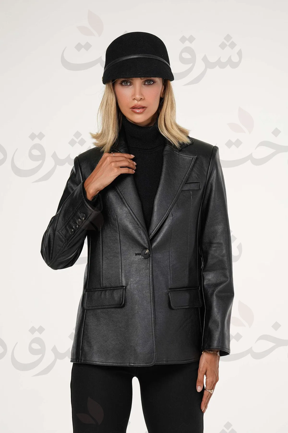 کت چرم یقه انگلیسی زنانه مدل ماهورین